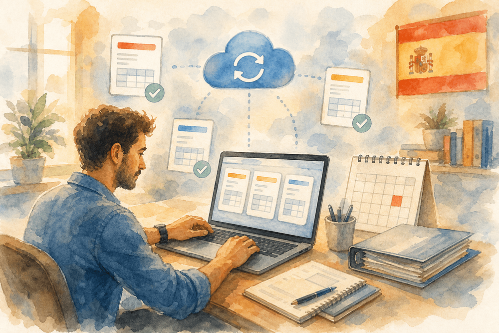 Ilustración en acuarela sobre factura electrónica para autónomos
