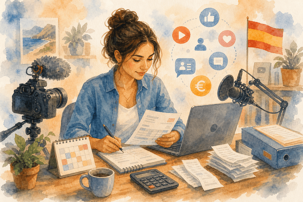 Ilustración en acuarela sobre impuestos para creadores de contenido